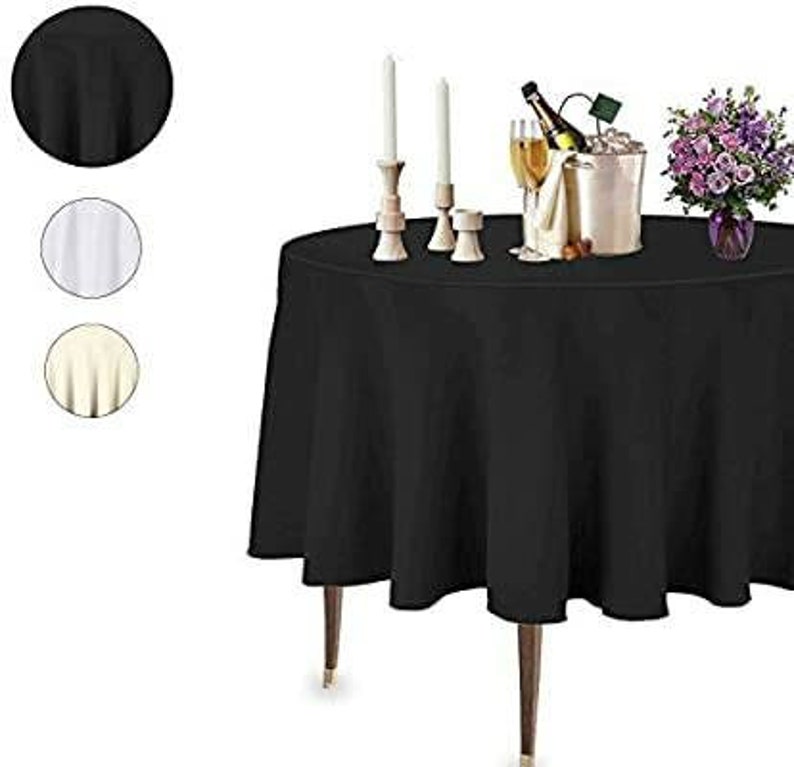 Black Round Tablecloth with White Piping Cotton Etsy