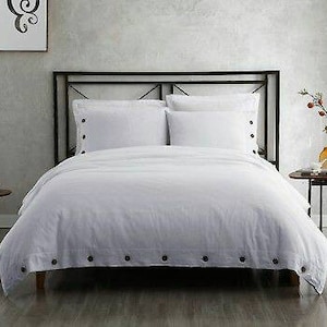 Simple&Opulence 100% Stone Washed Linen 4pcs Hollowed-Out Design Solid Sheet Set