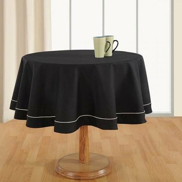 Black Round Tablecloth with White Piping 100%Organic Cotton for Restaurant,Dining, Birthday,Candlelight Dinner,Party,Wedding Size@ Available