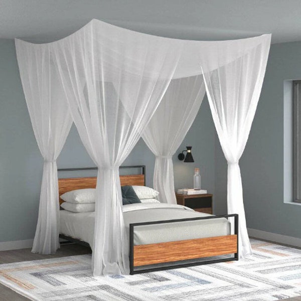 Indian Home & Living Decorative 4Corner 100% Sheer Cotton Made Off-White Colour Luxury Modern Mosquito Bed Canopy Sizes@Twin,Full,Queen,King