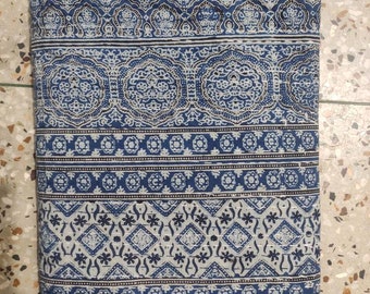 Hand Block Printed Natural Blue Colour Made 100% Cotton Embroidered Kantha Work Reversible Quilt, Comforter,Throw,Bedspread Size: Queen,King