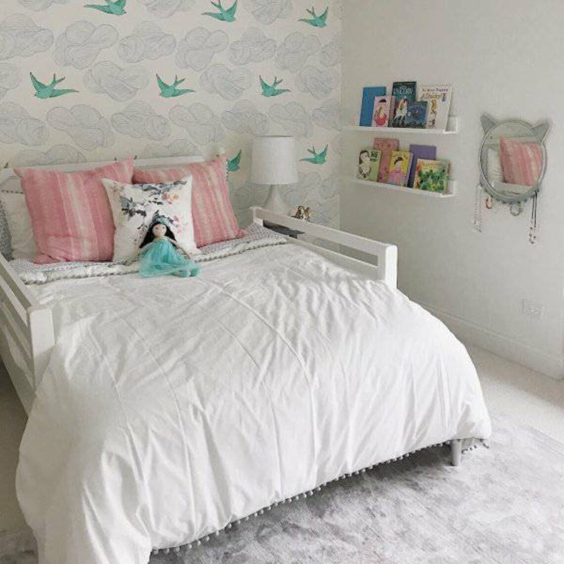 White With Pink Pompom Trim Cotton Duvet Cover With Etsy