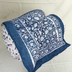 Ethnic Vintage Cultural Floral Design Reversible Block Printed Cotton With Insert Filling Kantha Quilt Bedding,Blanket,Size: Twin,Queen,King