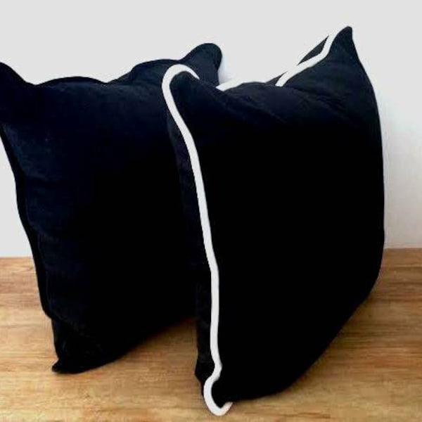 Exclusive Decorated Design Black Cotton Velvet With White Piping Square & Rectangle Pillows,Cushion Cover,Euro Sham@1Pair Size:All Available