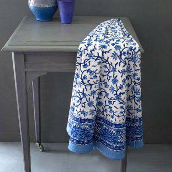 Floral Design Hand Block Printed 100%Cotton Made Decorated Dining Round/Square/Rectangular Table Cover,Table Cloth With Napkin @48"60"72"90"