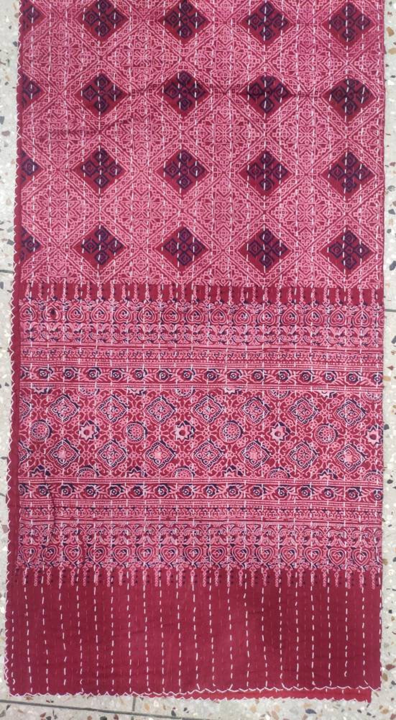 Hand Block Dark Red Ajrakh Printed Kantha Quilt Handmade Pure | Etsy