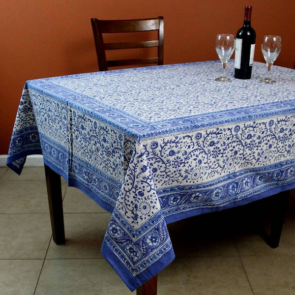 Indian Indigo Colour Solid Design Block Printed Beautiful Homestead Table Cloth Cotton With Napkins Rectangle/Round/Square Table Cover,Throw