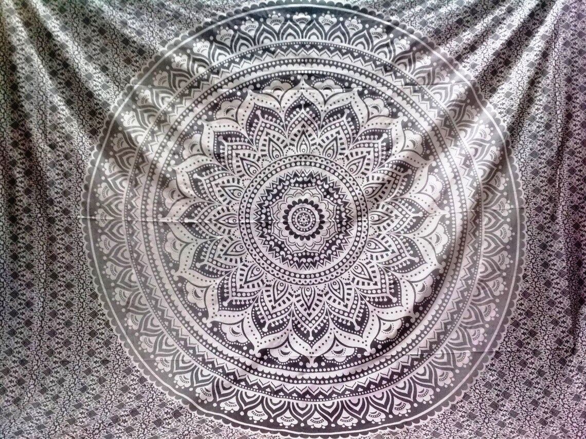 Grey Mandala Tapestry Wall Hanging Hippie Indian Tapestry Etsy