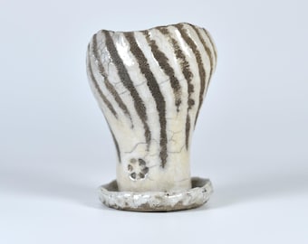 Raku keramische succulente pot met schotel, gestreepte craquelé plantenbak