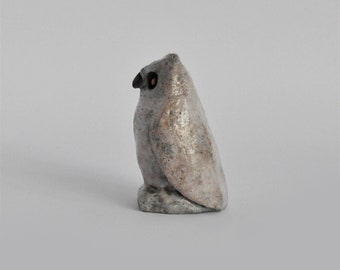 Raku pottery ceramic white owl figurine. Ceramic sculpture