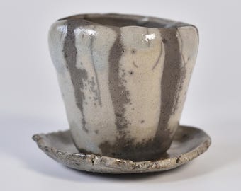 Raku keramische plantenbak met schotel, craquelé glazuur, handgemaakt aardewerk
