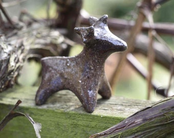 Raku pottery ceramic tiny stag  figurine. Ceramic sculpture. Miniature deer.