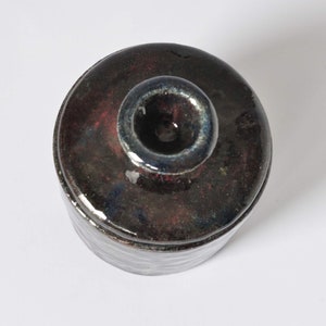 Raku pottery container with a lid. image 7