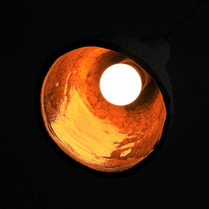 Raku pottery ceramic pendant lamp, orange glaze inside, drip effect image 2