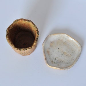 Ceramic beige cracked planter with saucer. Planter with drainage hole. Raku pottery. image 10