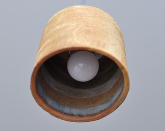Artisan Raku Pendant Lamp – Narrow Petite Shade, Blue, White & Green Glazed Interior, Small Ceramic Hanging Light.