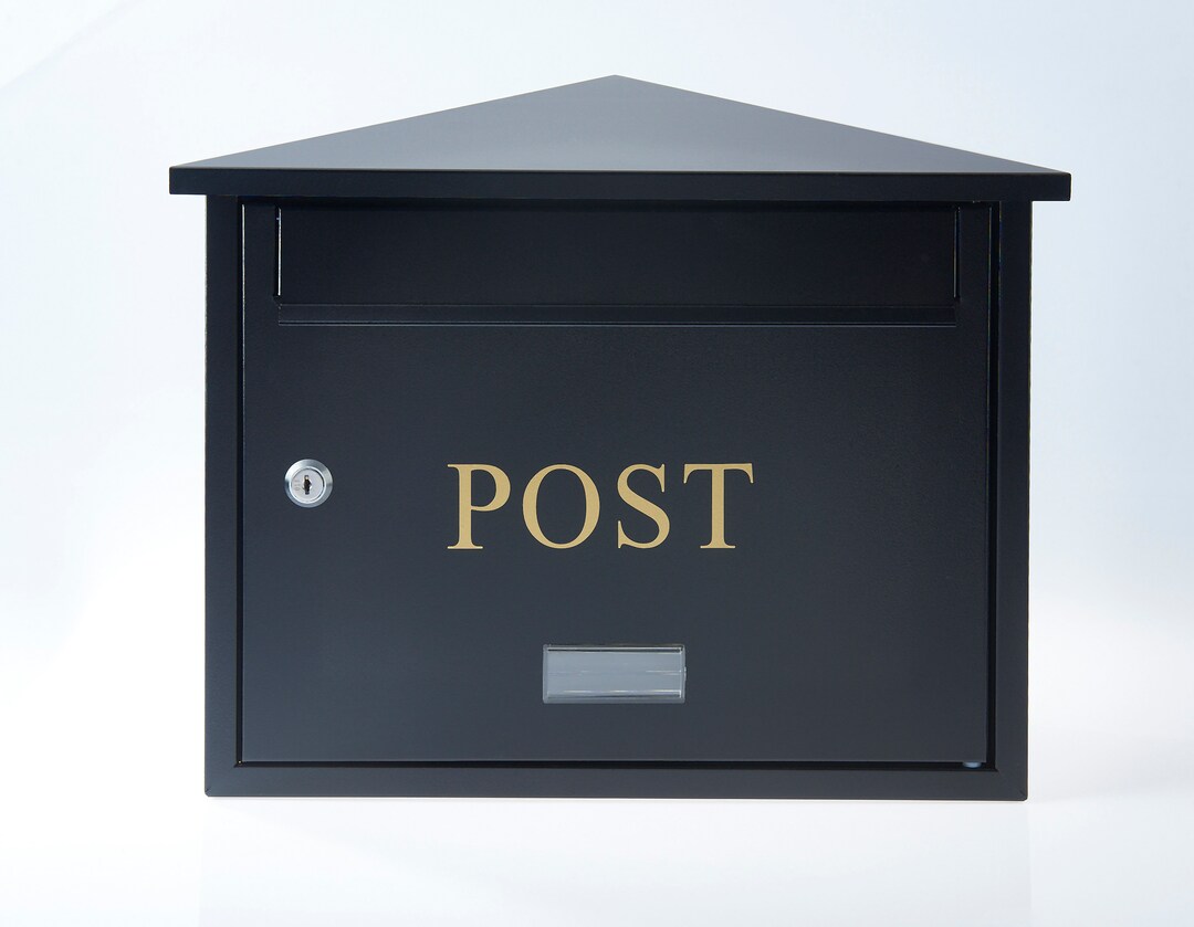 BLACK Outside Post Box Wall Mounte Lockable Outdoors Wall Mounted Post