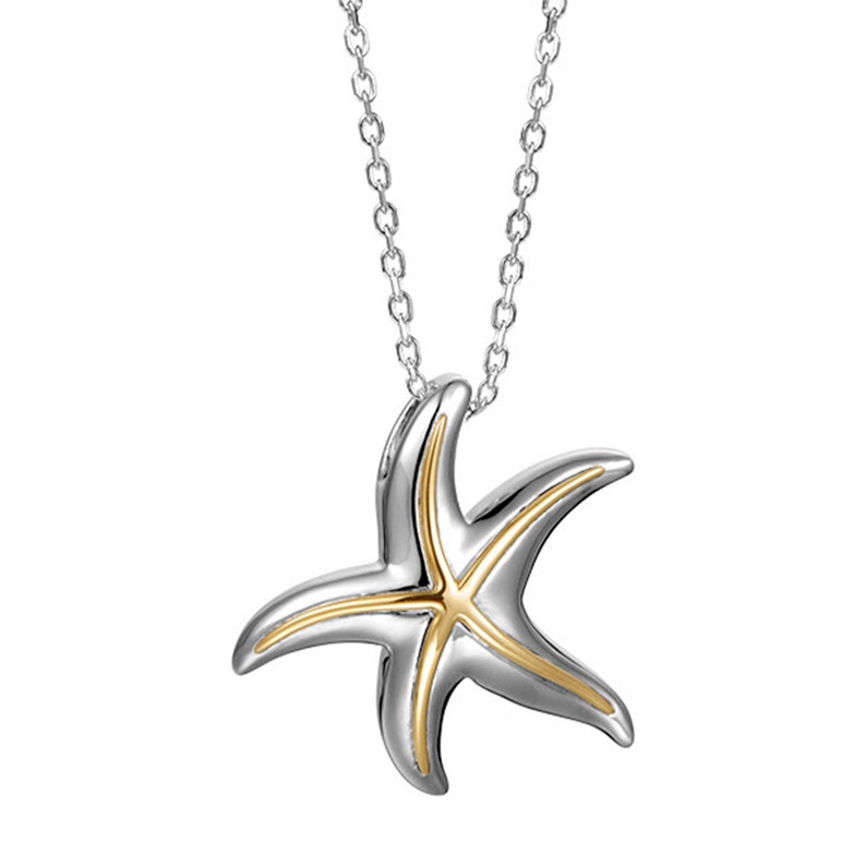 14kt & Sterling Silver Large Starfish Necklace Etsy