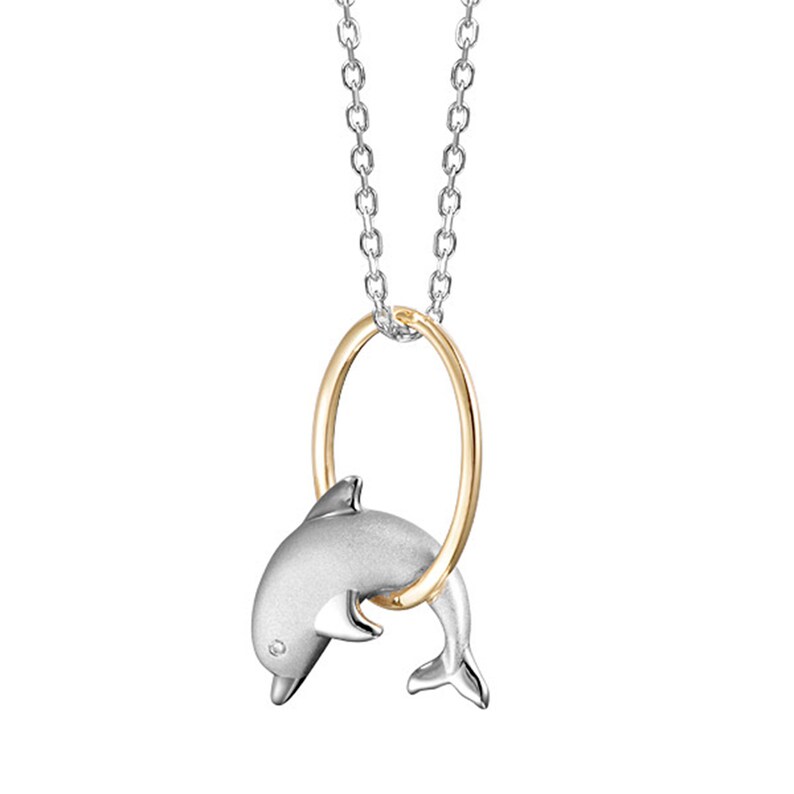 14kt /& Sterling Silver Jumping Dolphin Pendant