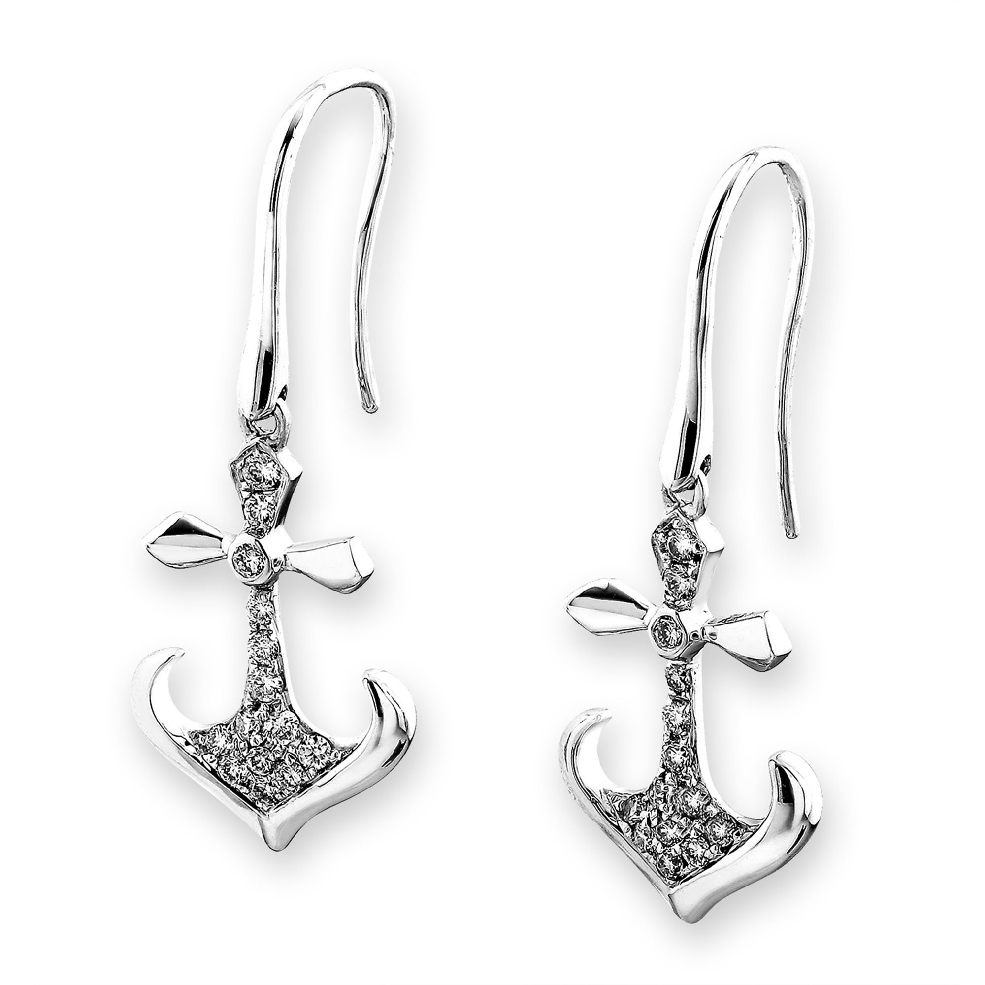 18kw Gold Diamond Anchor Dangle Earrings Etsy