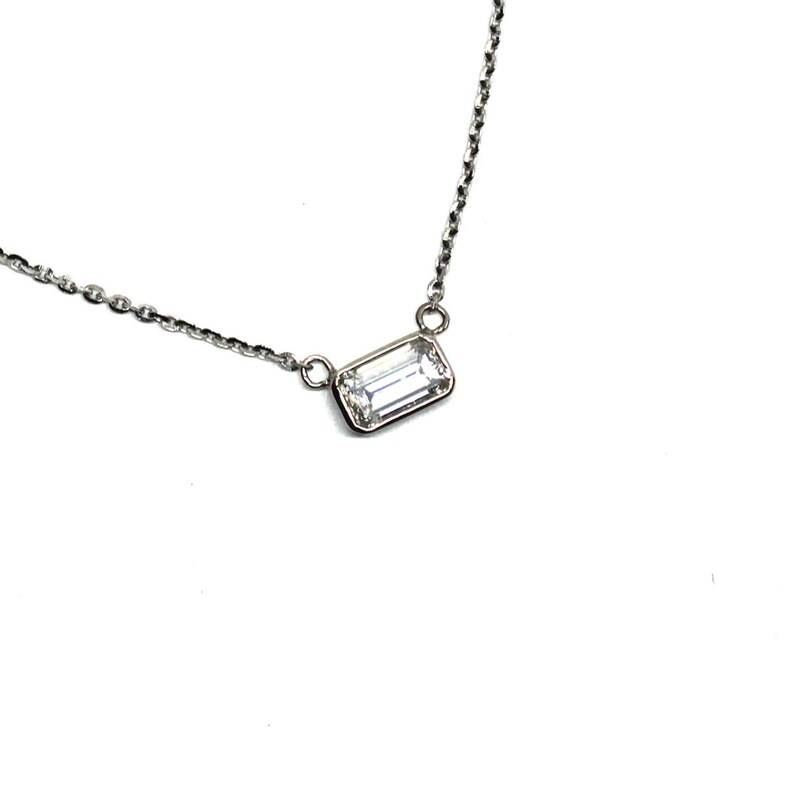 14kt Bezel Set Emerald Cut Diamond Necklace Etsy