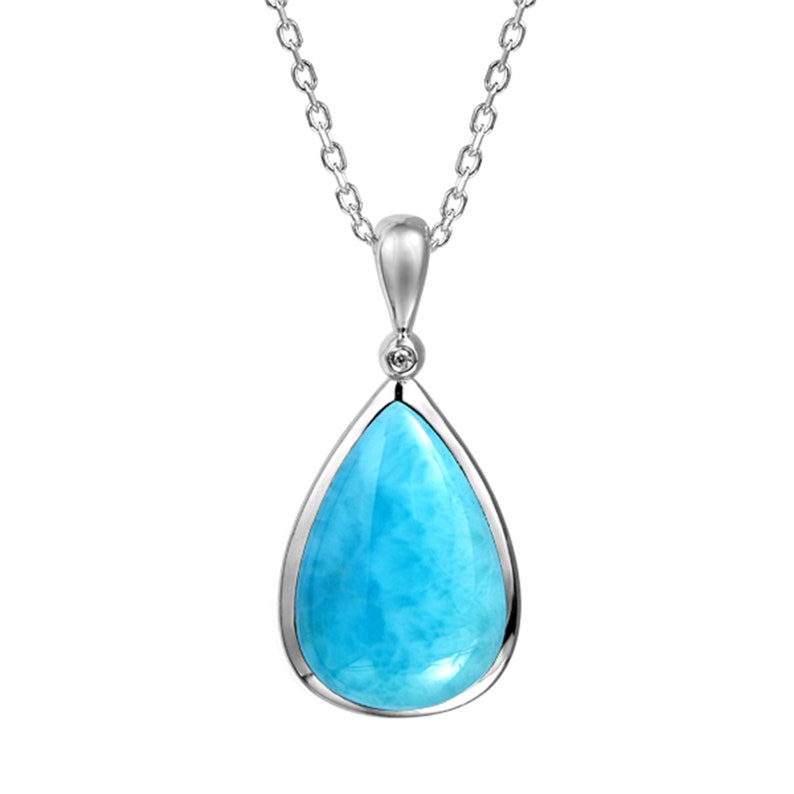 Sterling Silver Larimar Drop Pendant With CZ