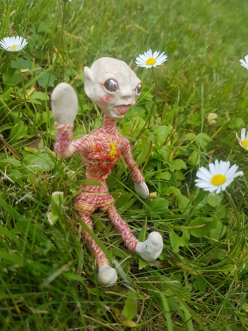 nice space elf strange OOAK doll with a heart on his chest ,pretty alien image 6
