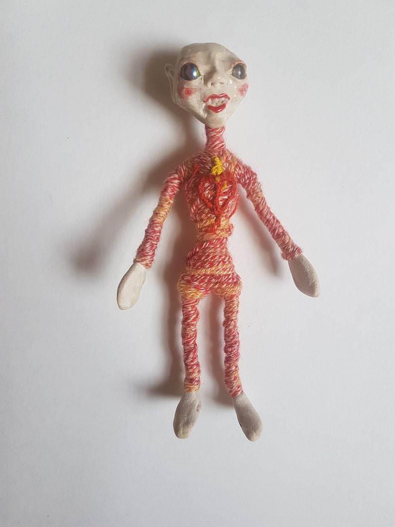 nice space elf strange OOAK doll with a heart on his chest ,pretty alien image 8