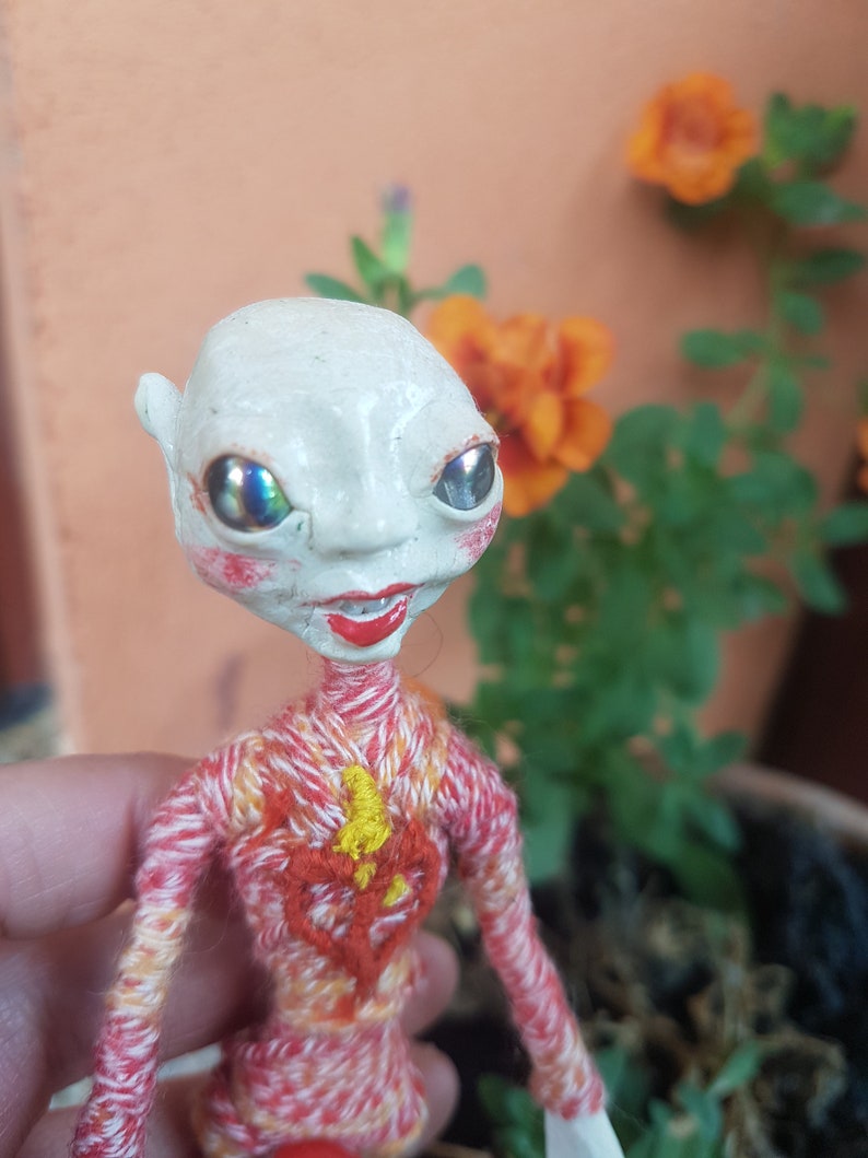 nice space elf strange OOAK doll with a heart on his chest ,pretty alien image 1