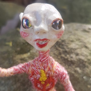 nice space elf strange OOAK doll with a heart on his chest ,pretty alien image 2