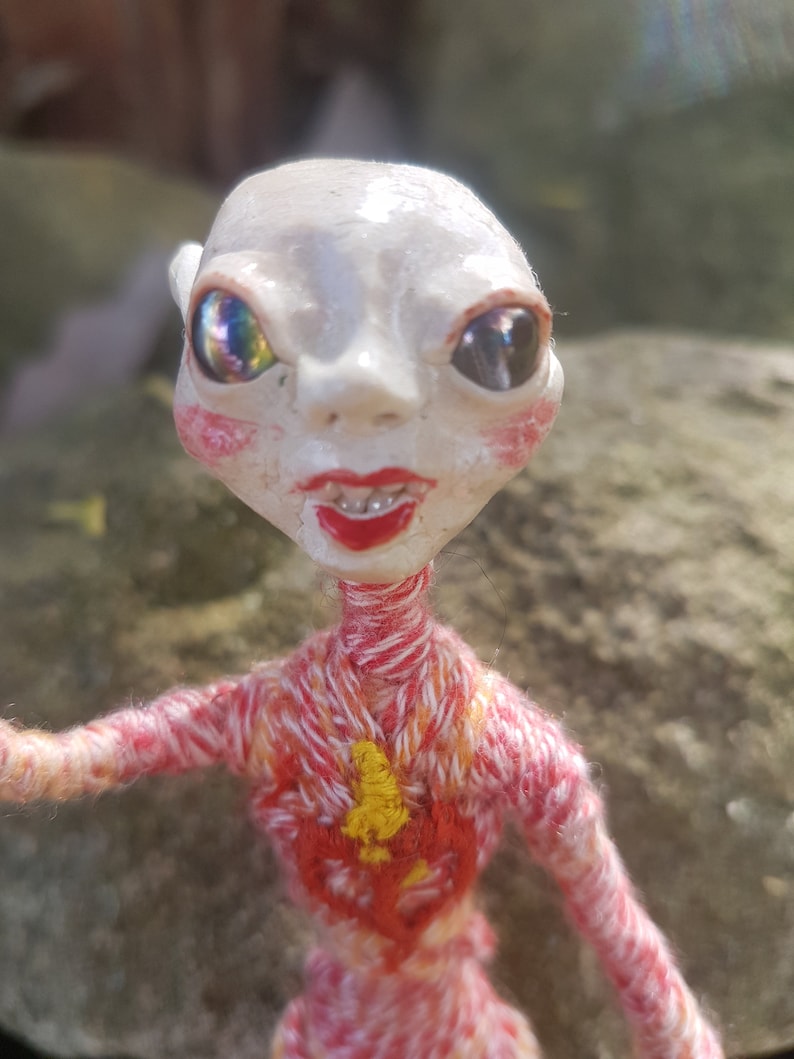 nice space elf strange OOAK doll with a heart on his chest ,pretty alien image 2
