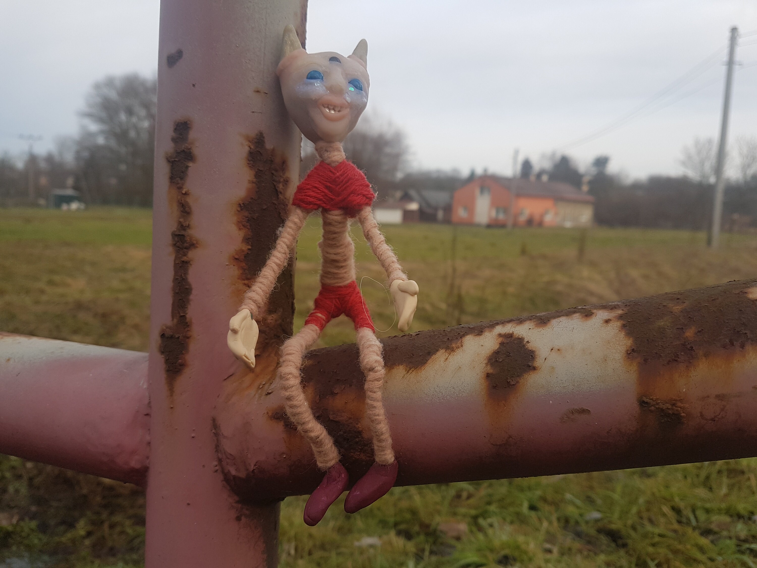 disturbing horned demon doll with 3 eyes , ugly and cute doll OOAK