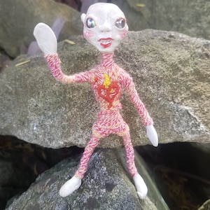 nice space elf strange OOAK doll with a heart on his chest ,pretty alien image 3