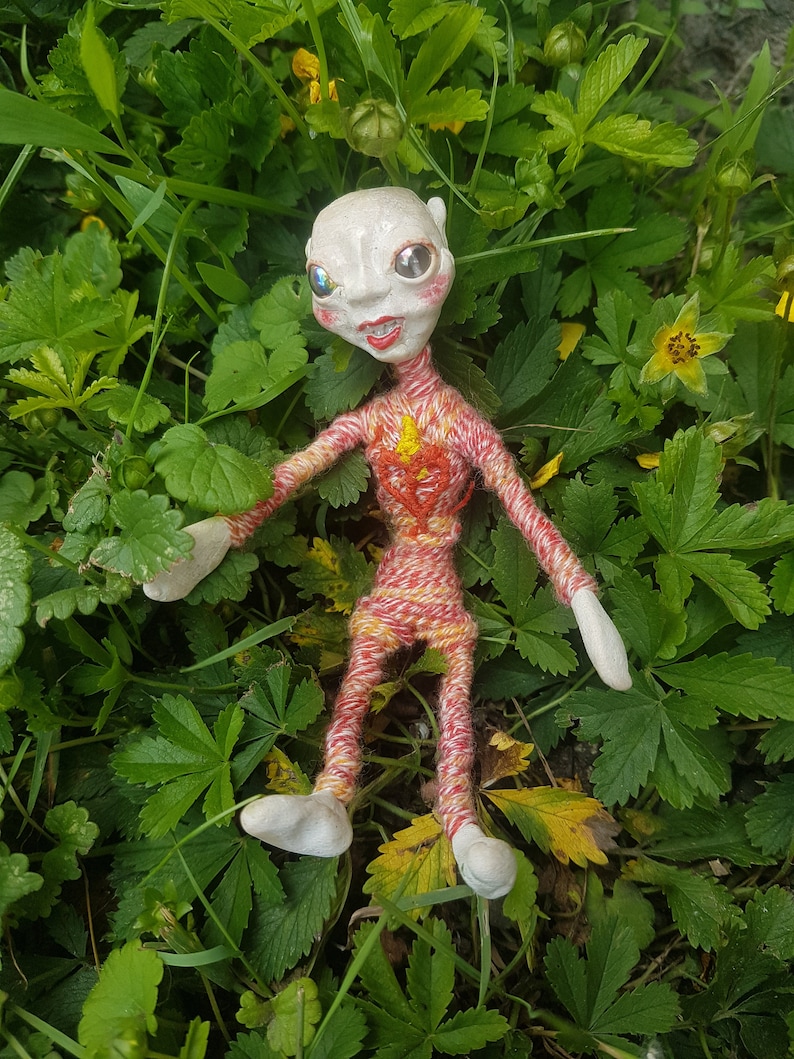 nice space elf strange OOAK doll with a heart on his chest ,pretty alien image 4