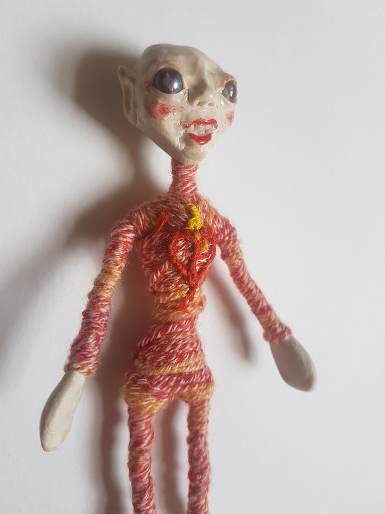 nice space elf strange OOAK doll with a heart on his chest ,pretty alien image 9
