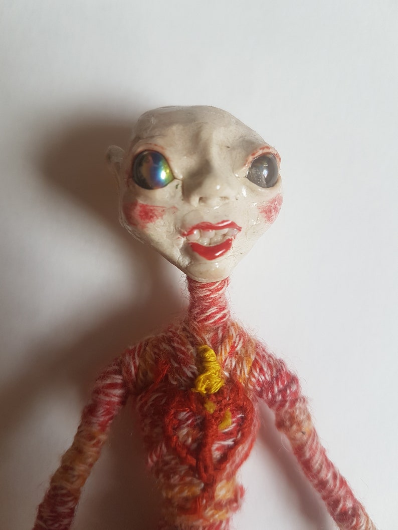 nice space elf strange OOAK doll with a heart on his chest ,pretty alien image 7