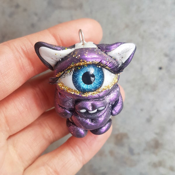 strange and charming pendant with one eyed creature, Nice Demon,for a fan of weirdness