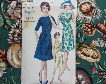 Vogue 5491 - Size 40, Bust 42", Misses' One Piece Dress sewing pattern, 1962, 60s mod fashion, cut and complete!