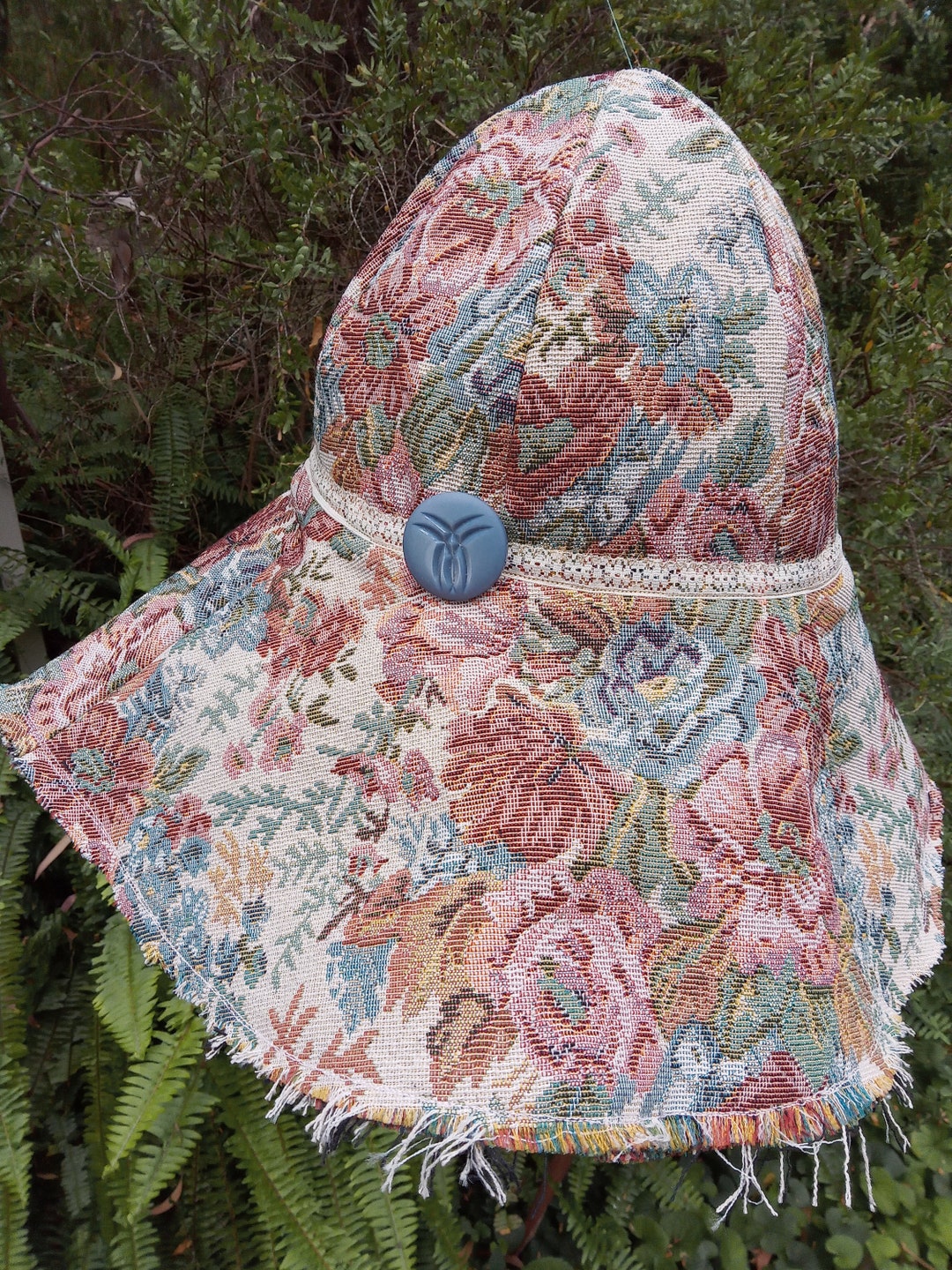 Floral Tapestry Hat Retro Fabric Upcycled Boho With Raw Etsy