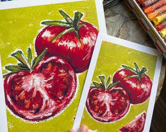 Oil Pastel Tomato Art Print | Fruit & Vegetable Kitchen Wall Art | WitchMxm TikTok Drawing | Botanical Still Life Artwork | 5x7 8x10 Print