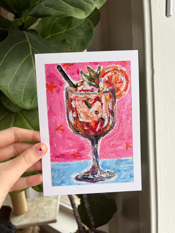 Oil Pastel Aperol Spritz Art Print 5x7 – Cocktail Kitchen Wall Art, Bar Cart Decor, Drink Illustration, WitchMxm TikTok Print