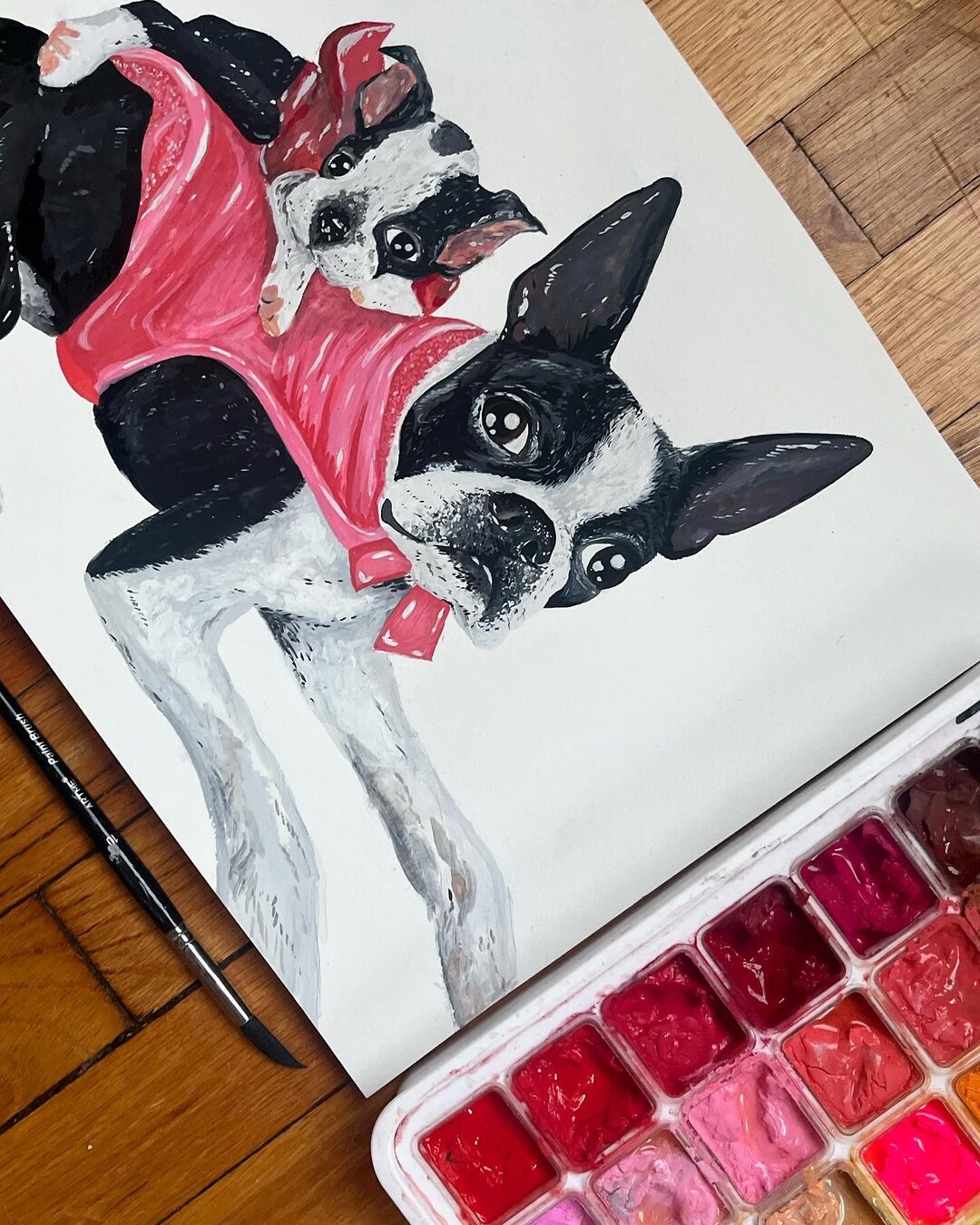 Handpainted Custom Pet Portrait, Gouache Paint, Dog, Cat, Puppy, Gift