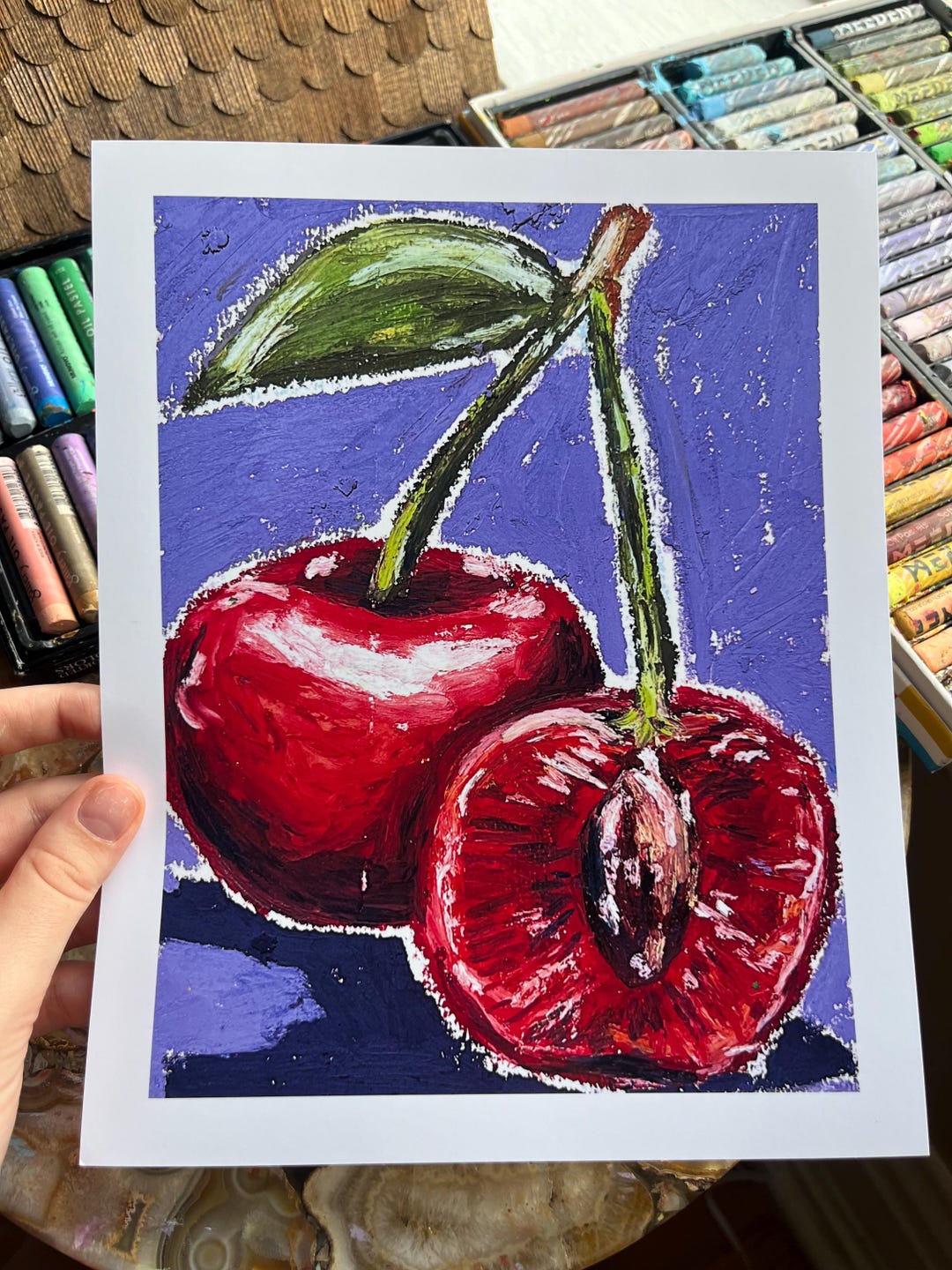 Oil Pastel Cherry Art Print | Fruit Kitchen Wall Art | Witchmxm
