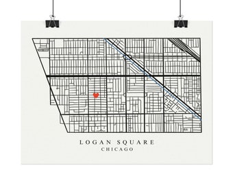 Logan Square Neighborhood Map Chicago Art Print Customizable Chicago Local Art