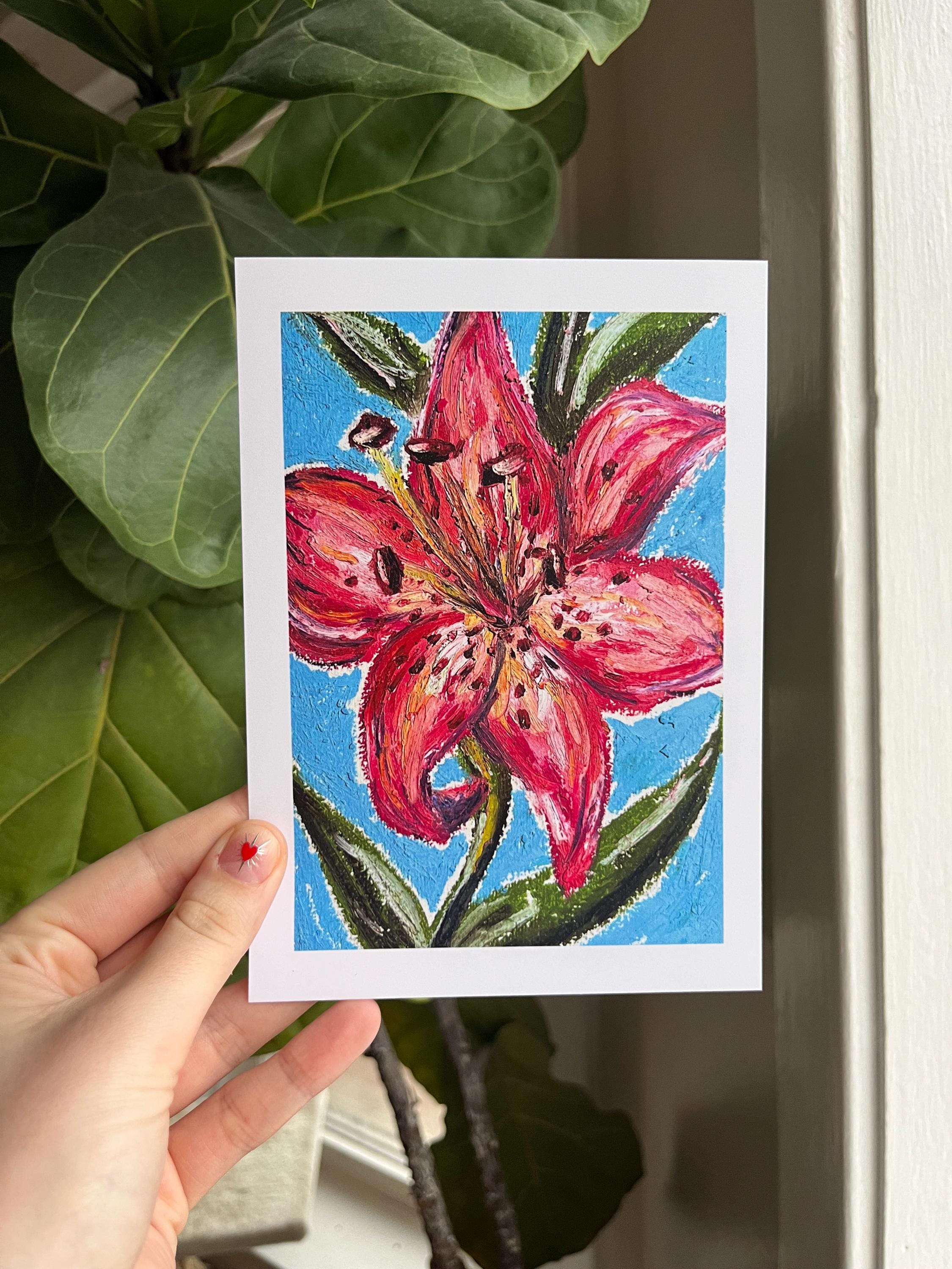 Oil Pastel Lily Flower Art Print 5x7 – Floral & Home Wall Art