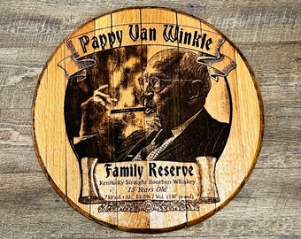 Pappy Van Winkle Kentucky Straight Bourbon| Pappy Van | Whiskey Laser Engraved Barrel Head | Kentucky Bourbon Trail Distilleries