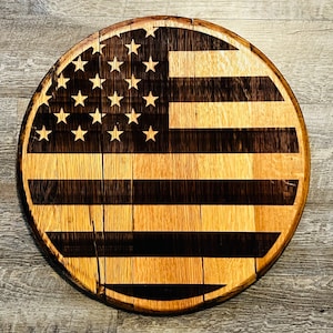 USA Amerykańska flaga Bourbon Whiskey grawerowana laserowo głowica beczki | Głowa beczki Bourbon | Głowa beczki | Amerykańska głowica beczki
