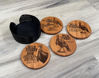 Wild Turkey | Wild Turkey Coasters | Wild Turkey Bourbon Barrel Head | Bourbon Sign | Whiskey Barrel Wall Sign | Bourbon Gift Ideas for men