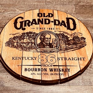 Vintage Old Grand Dad Bourbon Barrel Head | Décoration whisky gravée au laser | Cadeau pour amateur de whisky | Décoration de tête de baril de bourbon Old Grand Dad