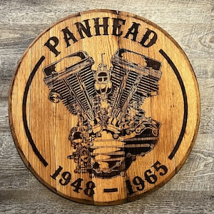 Bourbon Barrel Head | Harley-Davidson Panhead | Panhead Engine | Bourbon Barrel Sign Garage Sign | Panhead | Harley Sign | Man Cave Idea